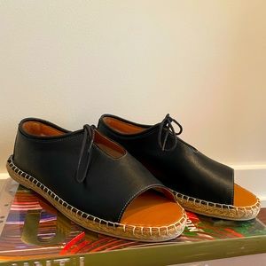 Bueno Lola Black Leather Espadrilles Size 41